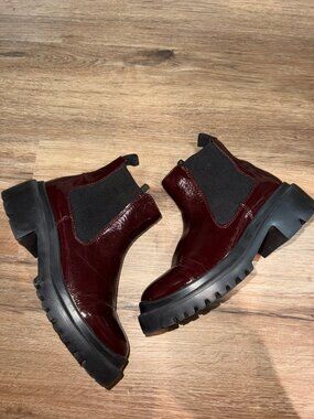 Blondo Waterproof Burgundy Patent Chelsea Boots